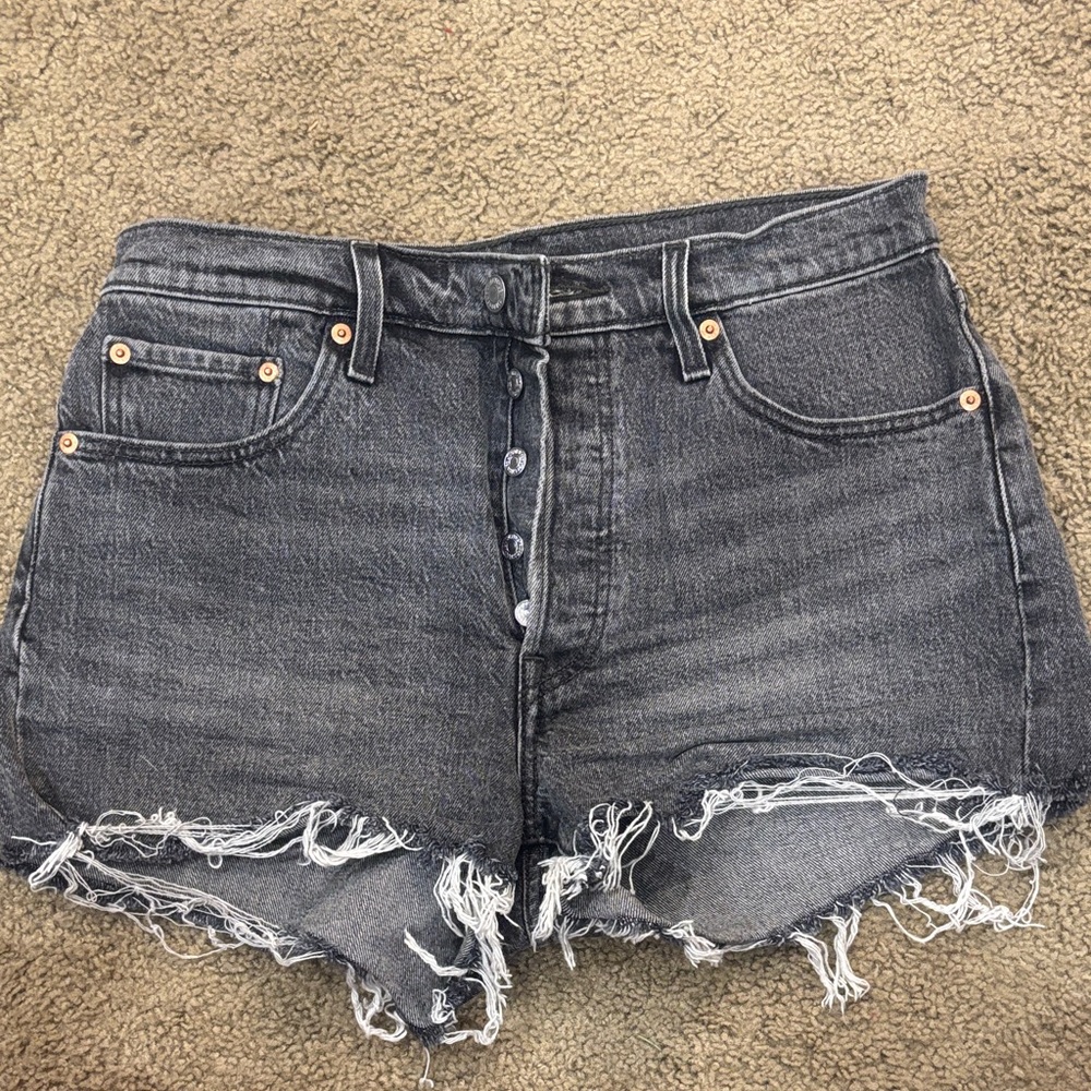 Levi's Dark Gray Frayed Denim Shorts